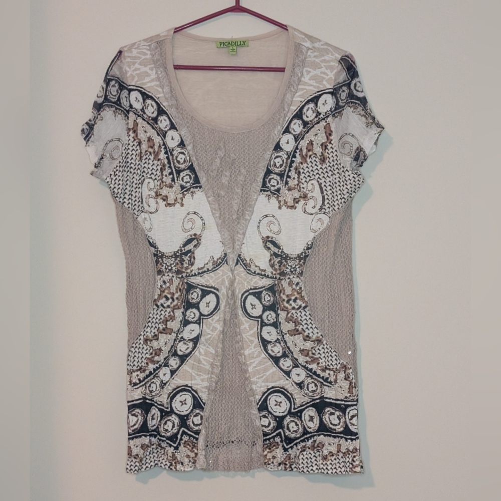 Picadilly Lace Trimmed Blouse, Size Large